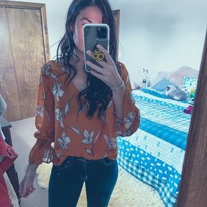 Orange Floral Blouse